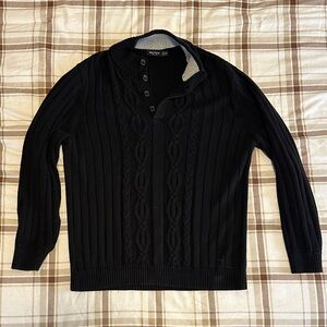 Nautica Men's Black Half Button-Up Cable Knit Sweater